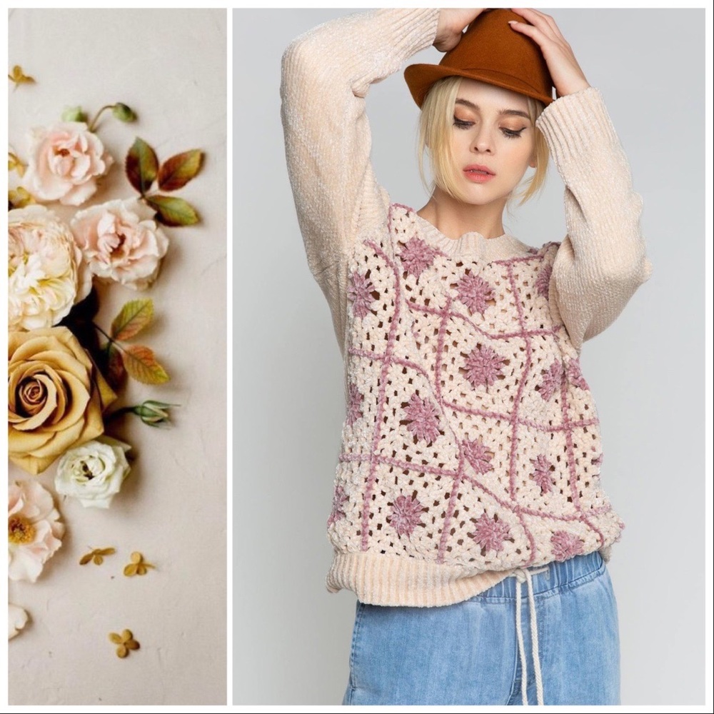 Crochet Granny Squares Chenille Sweater - Picture 6 of 8
